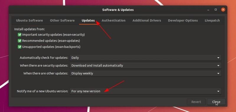 Ubuntu Upgrade Version Settings
